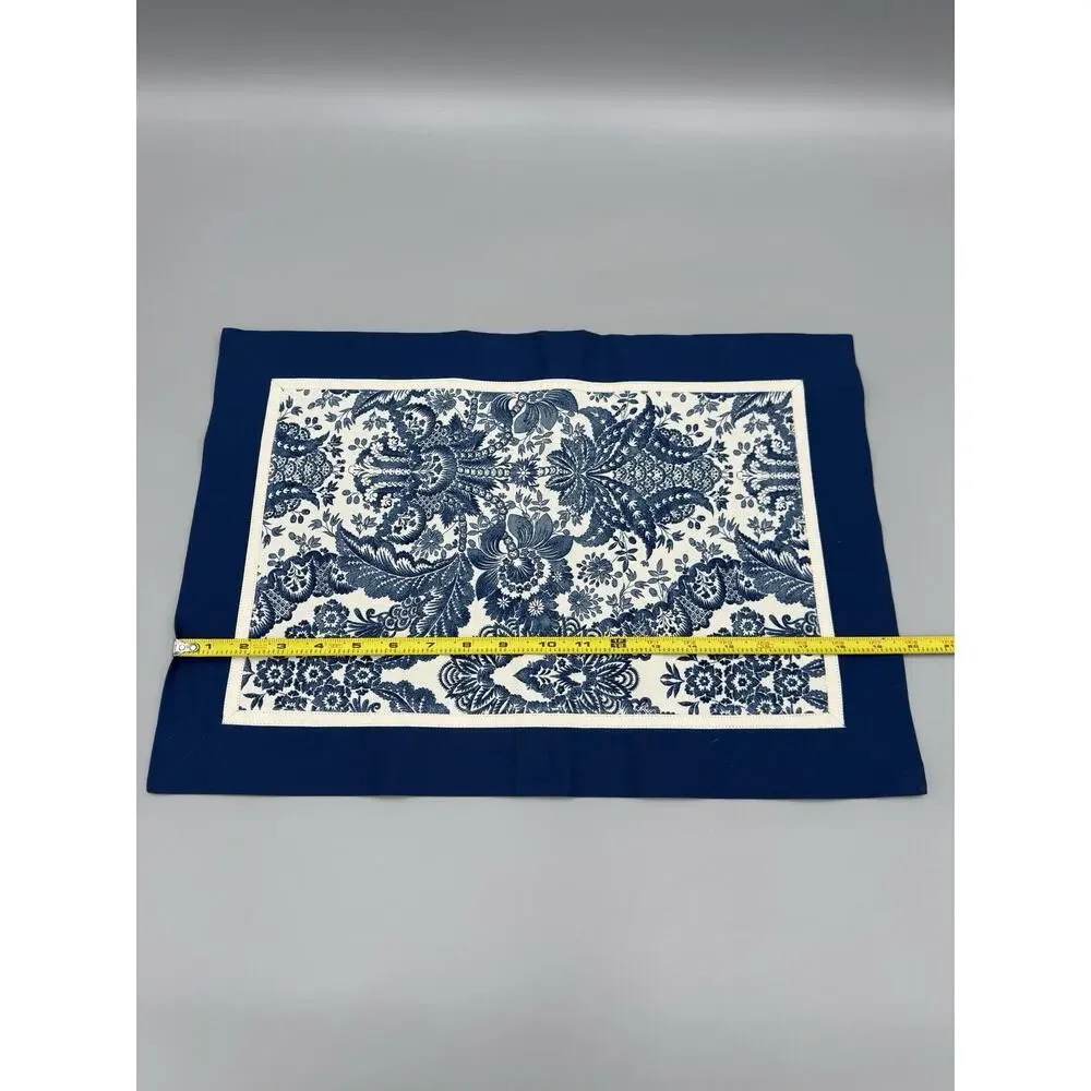 Pottery Barn Blue Brevard Chambray Paisley Design 4 Placemats & 4 Napkins